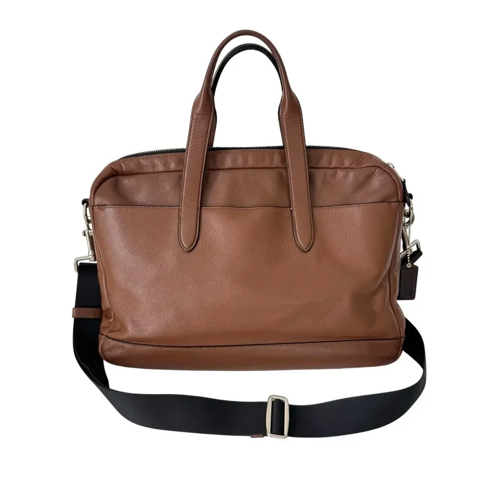 Coach Hamilton Leather Briefcase Laptop Bag Business Travel Saddle Brown F22529